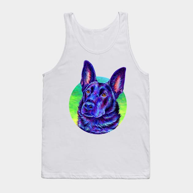 Colorful Black German Shepherd Dog Tank Top by rebeccawangart